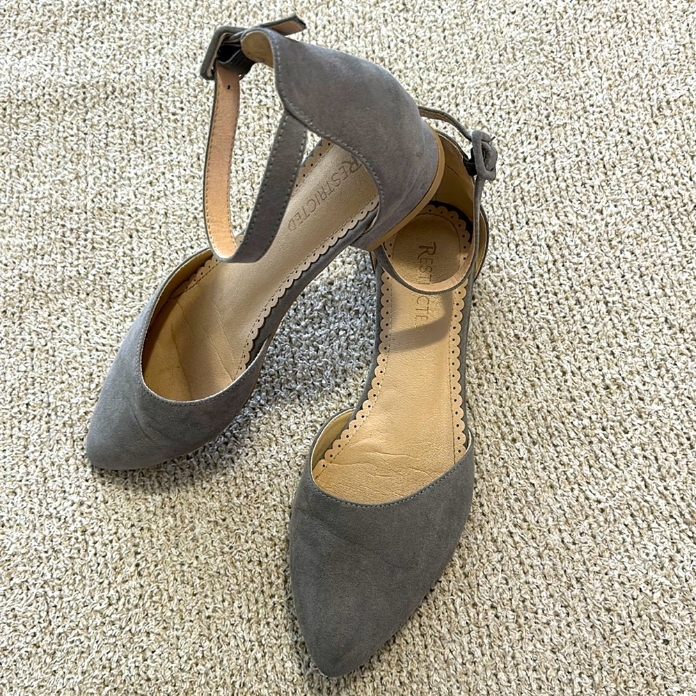 Grey suede flats